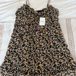 Forever 21 Black Floral Tie-Front Mini Dress